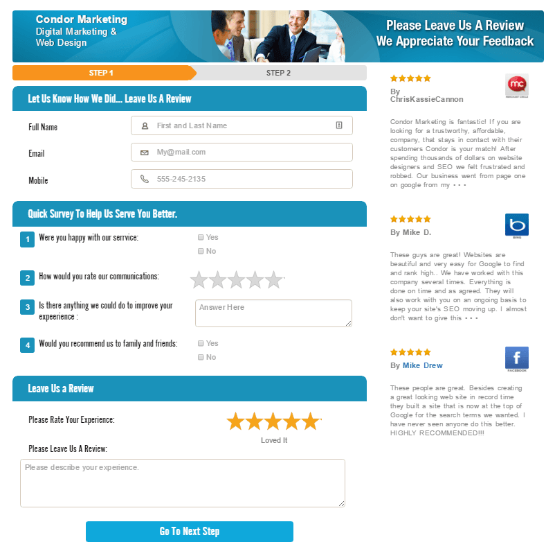 customer reviews feedback page